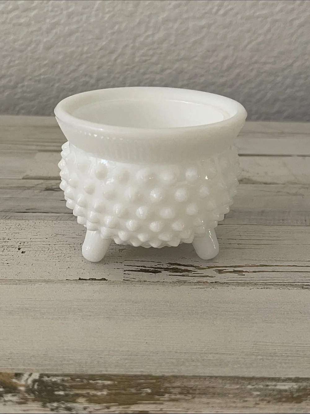 Vintage White Milk Glass Hobnail Footed Toothpick Holder / Mini Vase
